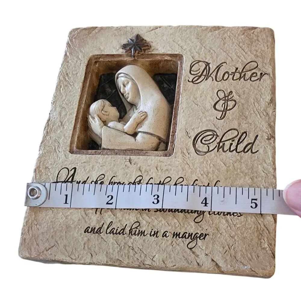 Mother and Child Faux Stone Resin Decor Mary & Jesus Religious Wall